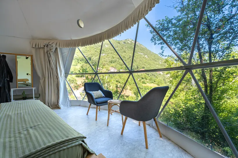 Geodesic glamping dome with private jacuzzi at Zen Relaxing Village