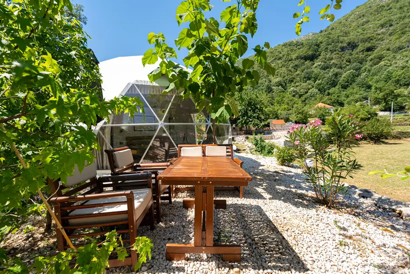 Geodesic glamping dome with private jacuzzi at Zen Relaxing Village
