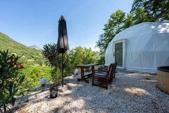 Glamping dome with private jacuzzi and panoramic mountain views at Zen Relaxing Village, Montenegro