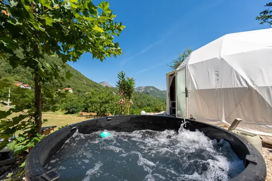 Glamping dome with private jacuzzi and panoramic mountain views at Zen Relaxing Village, Montenegro