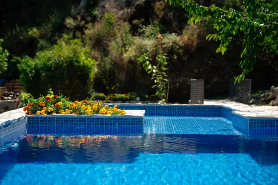 Pool, gardens and mountain views at Zen Relaxing Village glamping resort, Montenegro