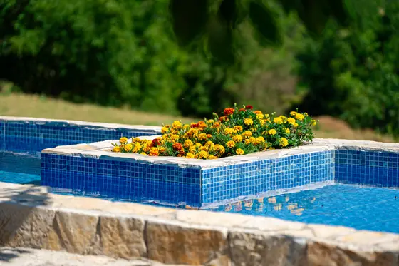 Pool, gardens and mountain views at Zen Relaxing Village glamping resort, Montenegro