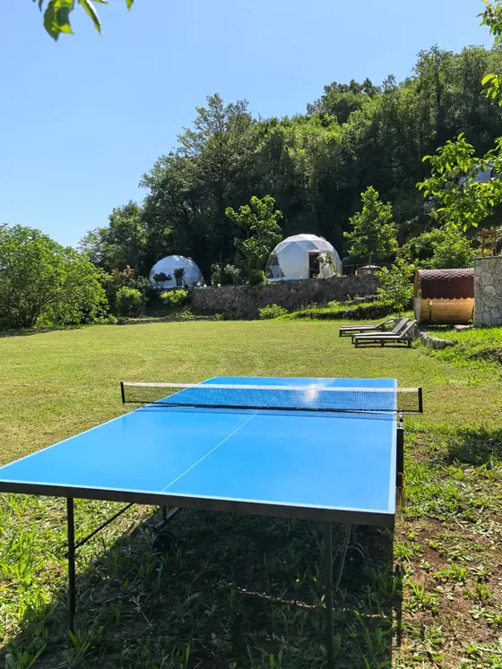 Pool, gardens and mountain views at Zen Relaxing Village glamping resort, Montenegro