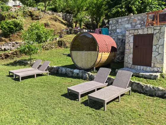 Pool, gardens and mountain views at Zen Relaxing Village glamping resort, Montenegro